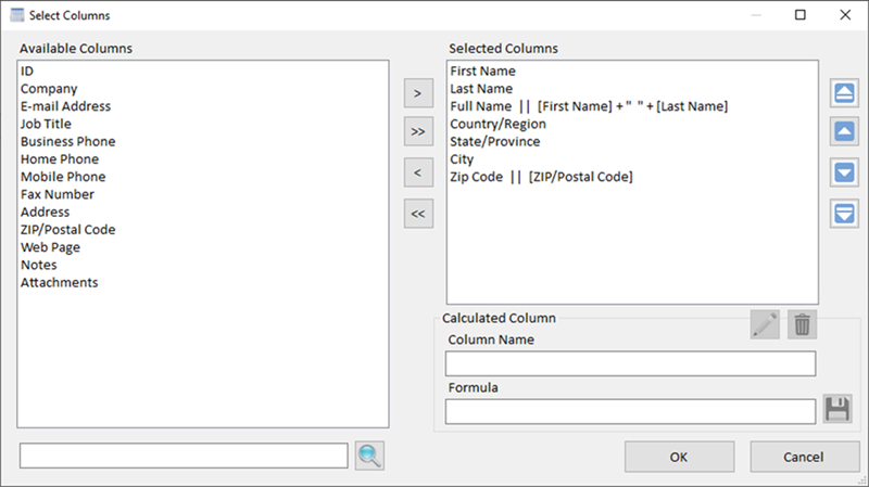Select columns for import Select columns for import